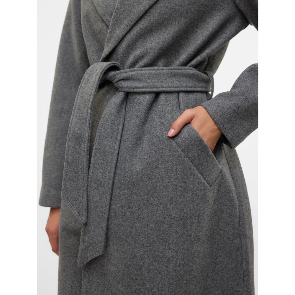 Vero Moda Gray Wrap Belted Coat - Size Small - Picture 2 of 10